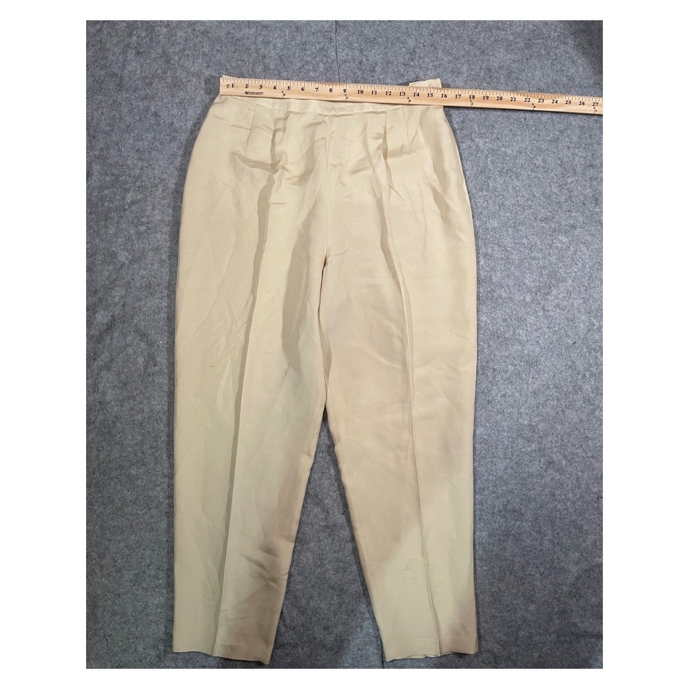Josephine Chaus Silk Wool Blend Trousers Cream Pleated High Rise Pants Womens 14 - Picture 4 of 7